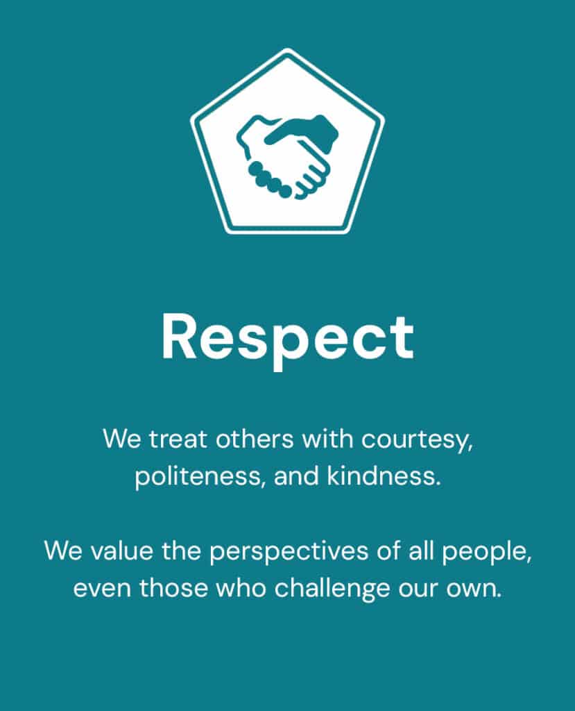 Respect trust others with courage, politeness and kindness.