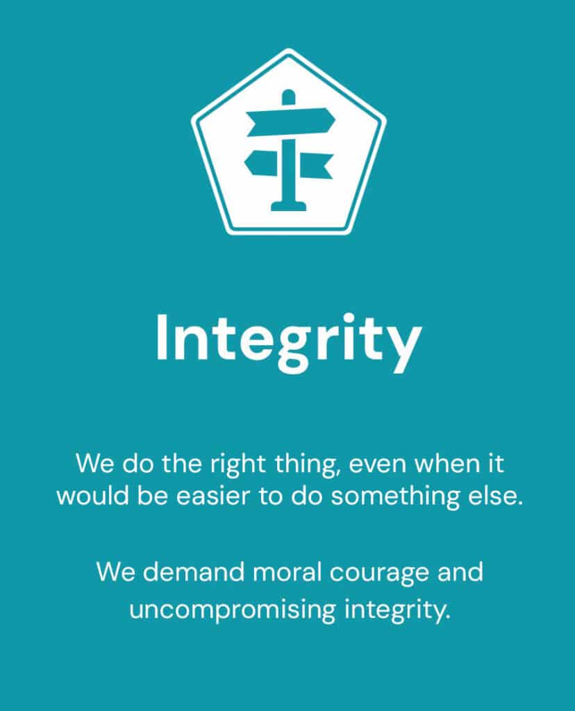 Integrity we did the right thing, even if it was easier to do something else.